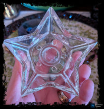 Load image into Gallery viewer, Glass Celestial Star Taper Candle Holder ~ Vintage 90s