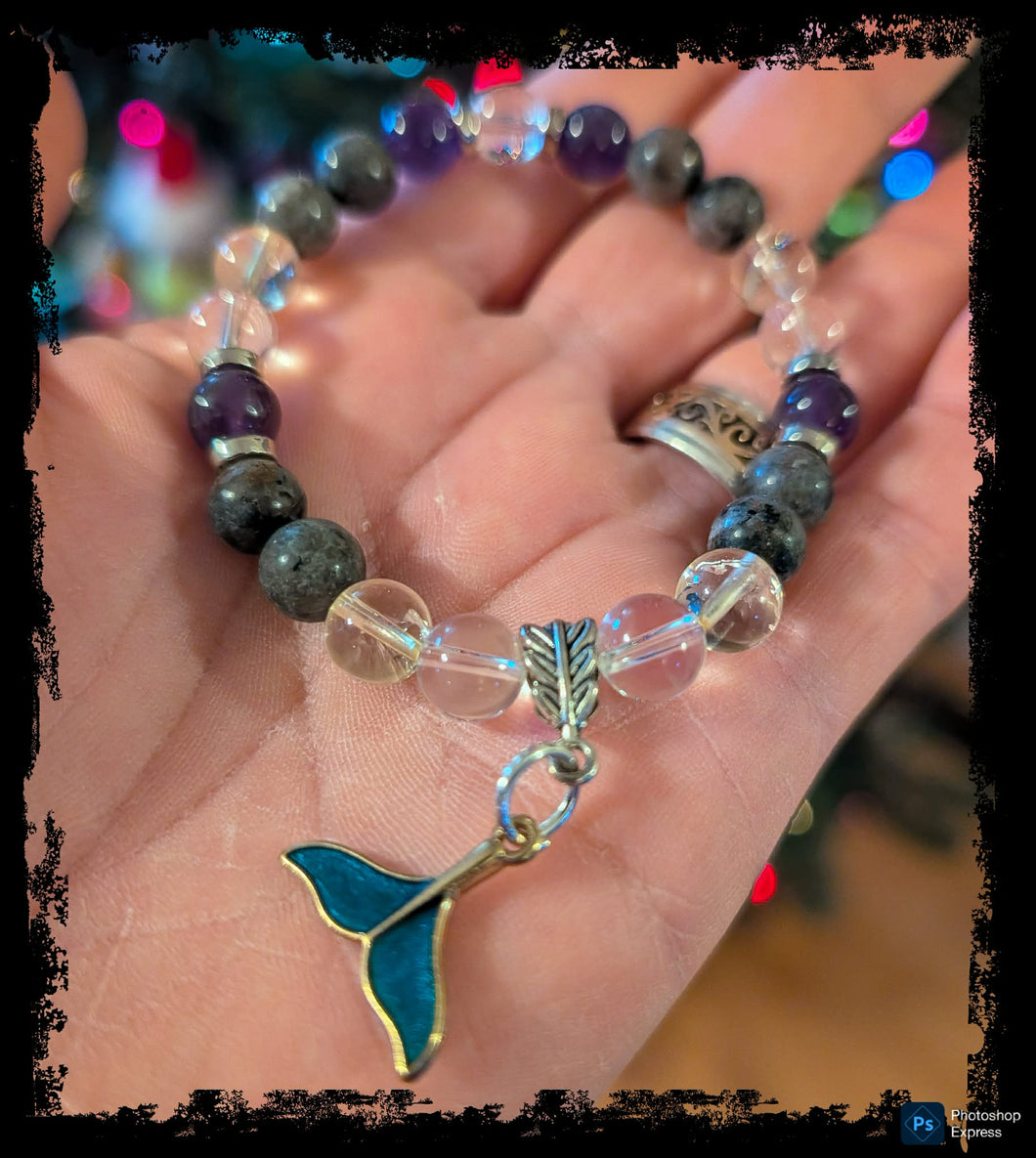 Amethyst, Quartz, Citrine, & Yooperlite Mermaid Tail Bracelet