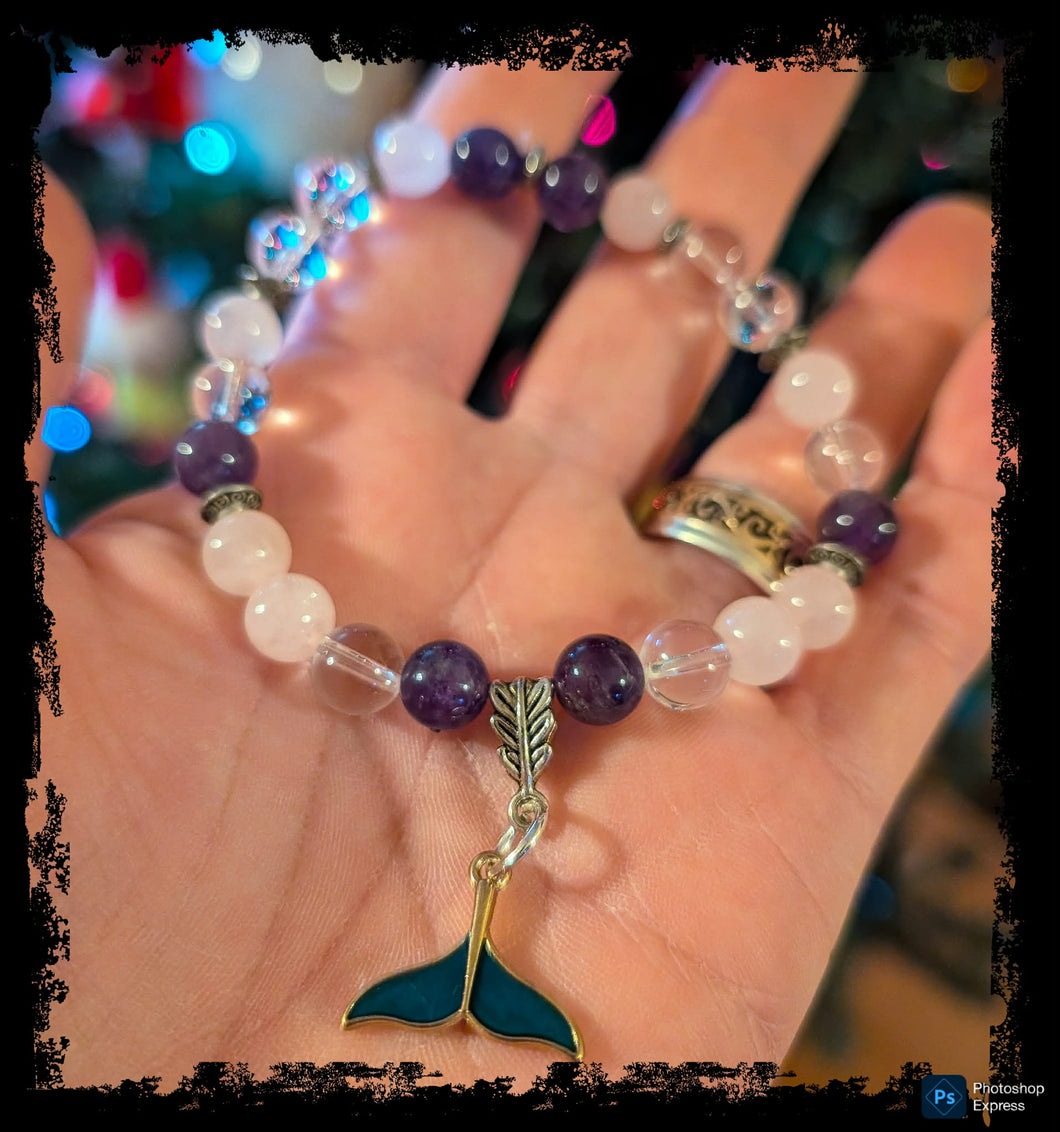 Amethyst, Rose Quartz, & Clear Quartz Mermaid Tail Bracelet