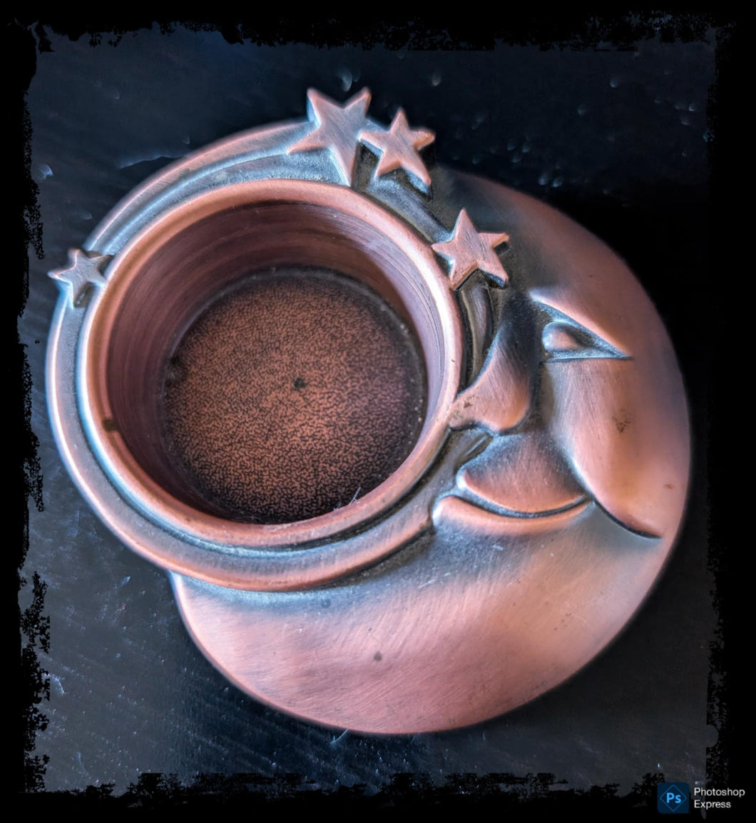 Celestial Copper Moon Tea Light Holder, Vintage