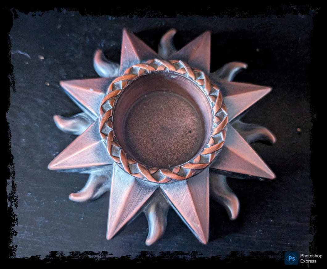 Celestial Copper Sun Tea Light Holder, Vintage