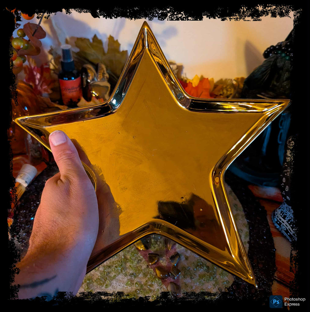 Celestial Star Altar Plate or Candle Holder, Gold