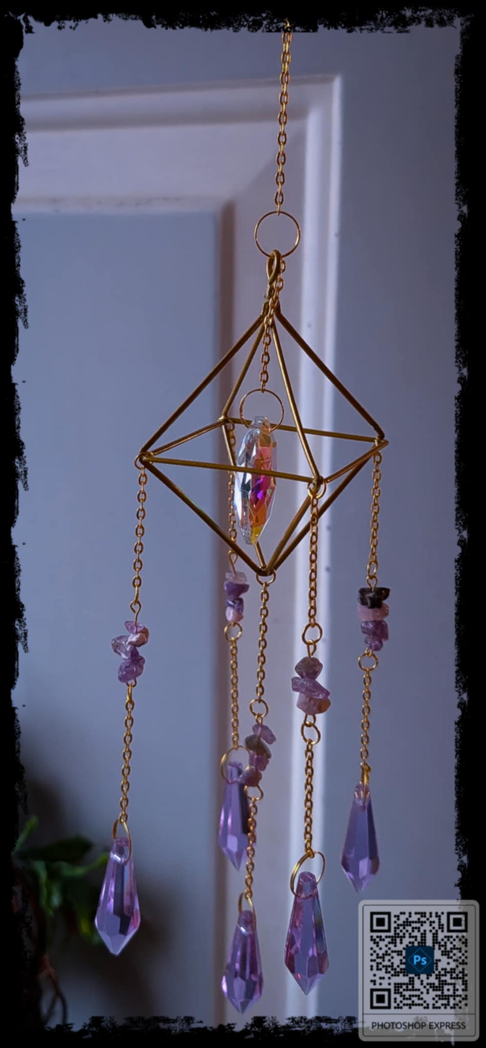 Copper Octahedron Amethyst Crystal Hanger