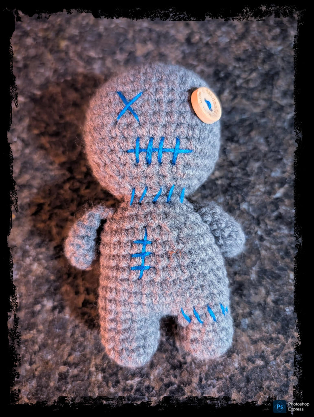 Crochet Voodoo Doll, Grey and Blue