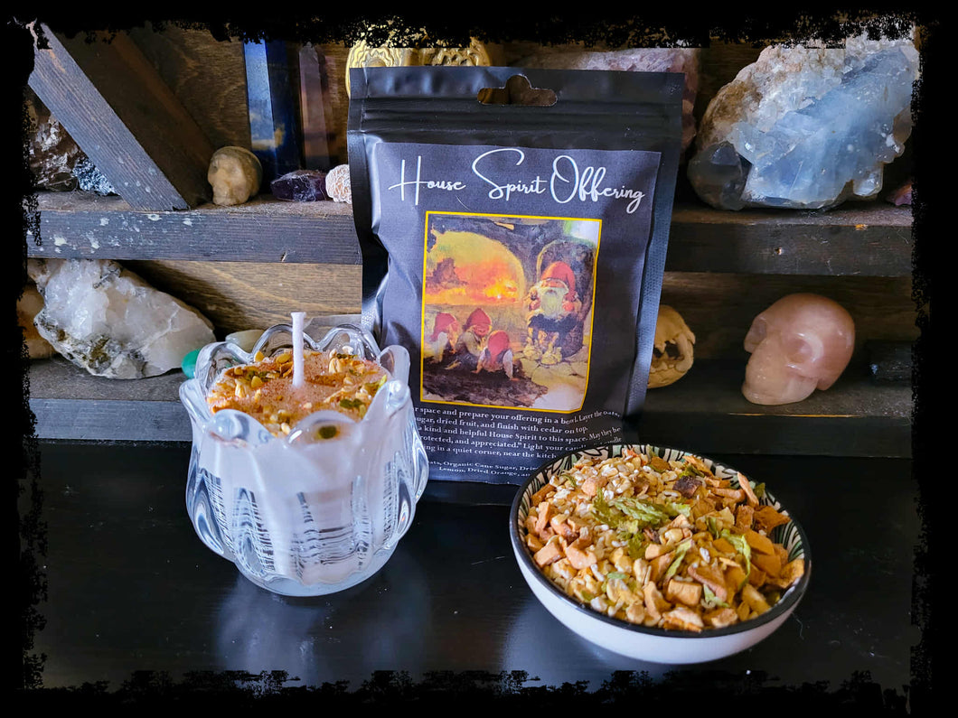 House Spirit Candle & Herbal Offering Set, 3Pc