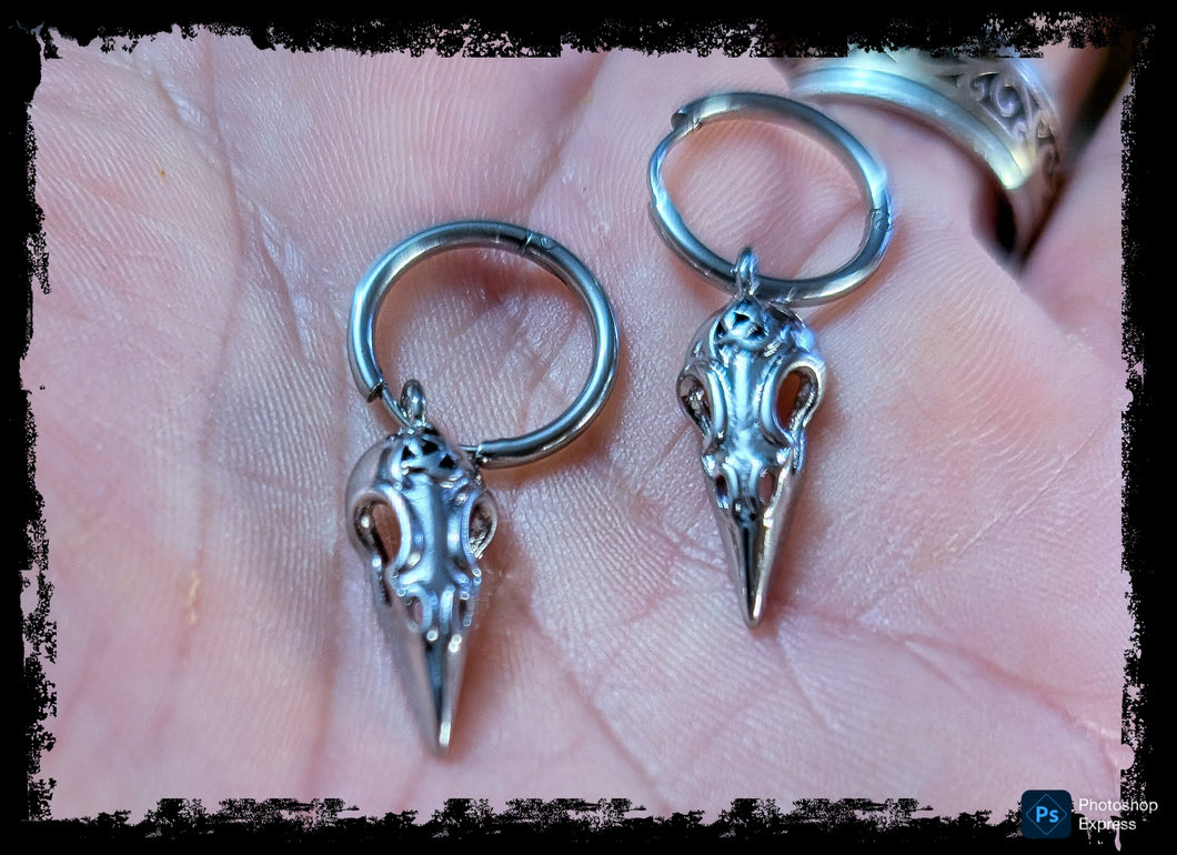 Raven Skull Hoop Earrings